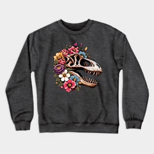 Spinosaurus skull with flowers Crewneck Sweatshirt